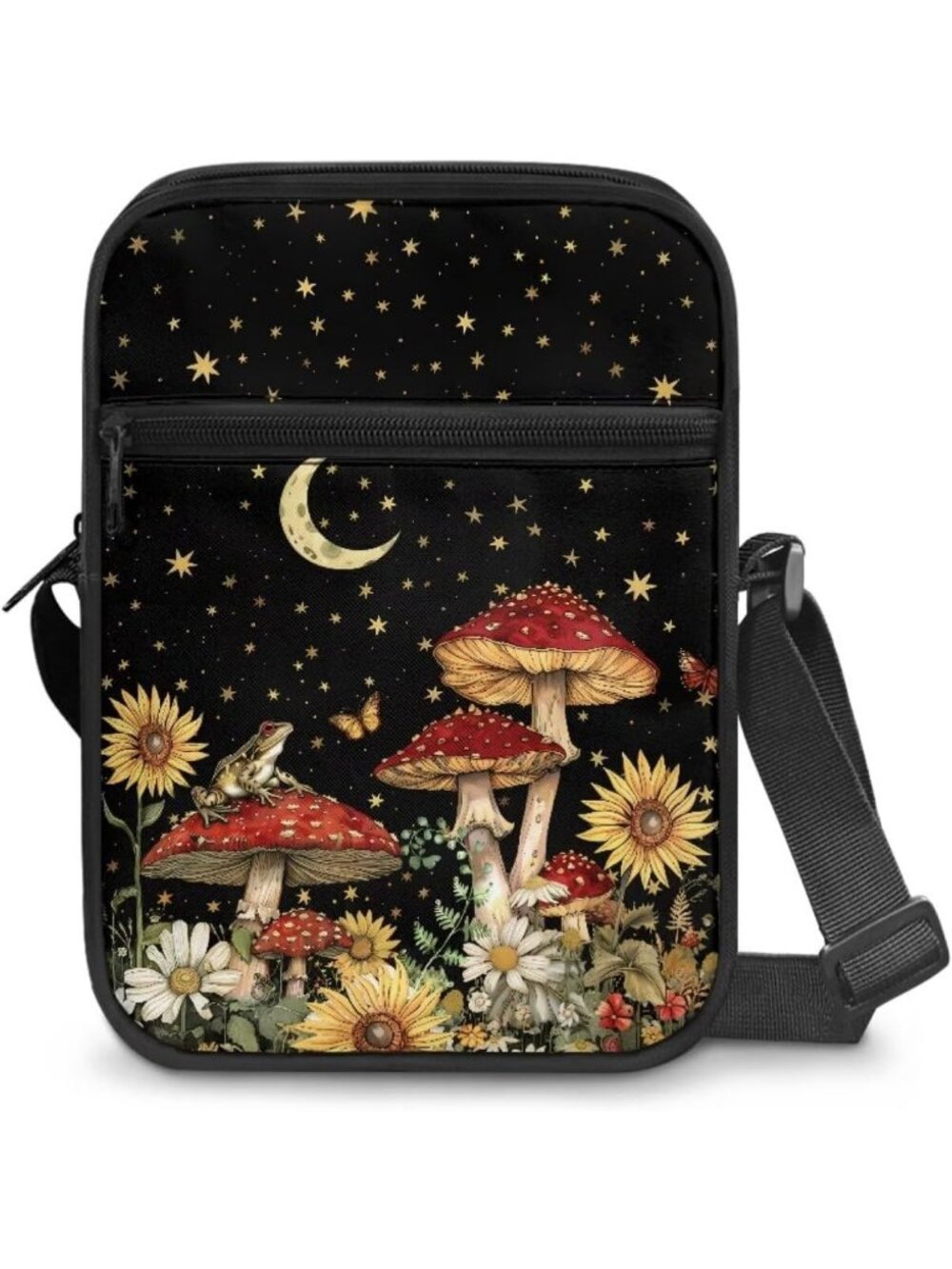 Womens Mushroom Print Small Purse Mini Tote Zipper Wallet Shoulder Crossbody Bag